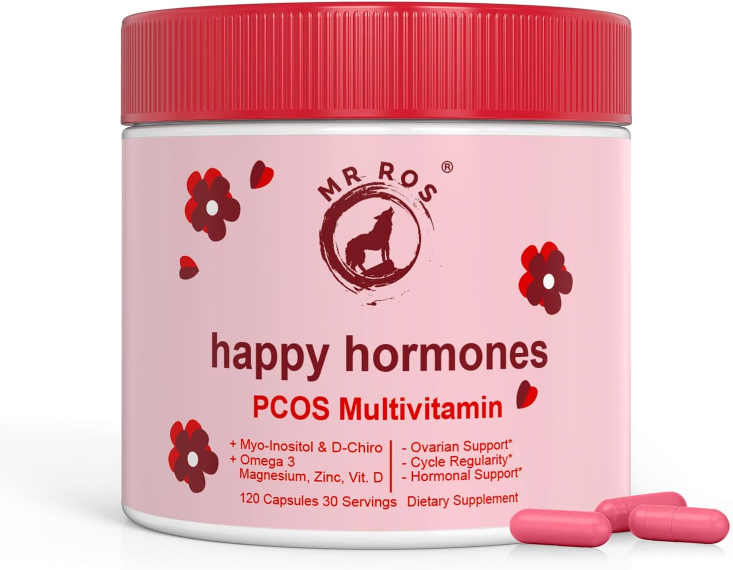 Happy Hormones PCOS Support Multivitamin - 120 Capsules | Myo-Inositol, Chromium, Vitamin D | Hormonal Balance & Ovulation Support for Women