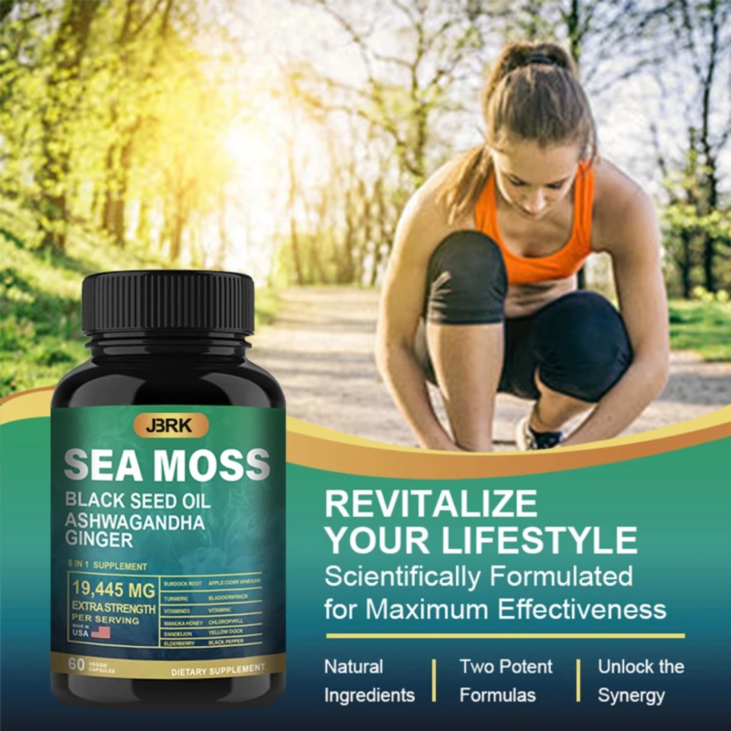 Extra Strength Sea Moss 19445mg with Black Seed Oil, Ashwagandha & Ginger - 60 Capsules for Immunity, Energy & Vitality