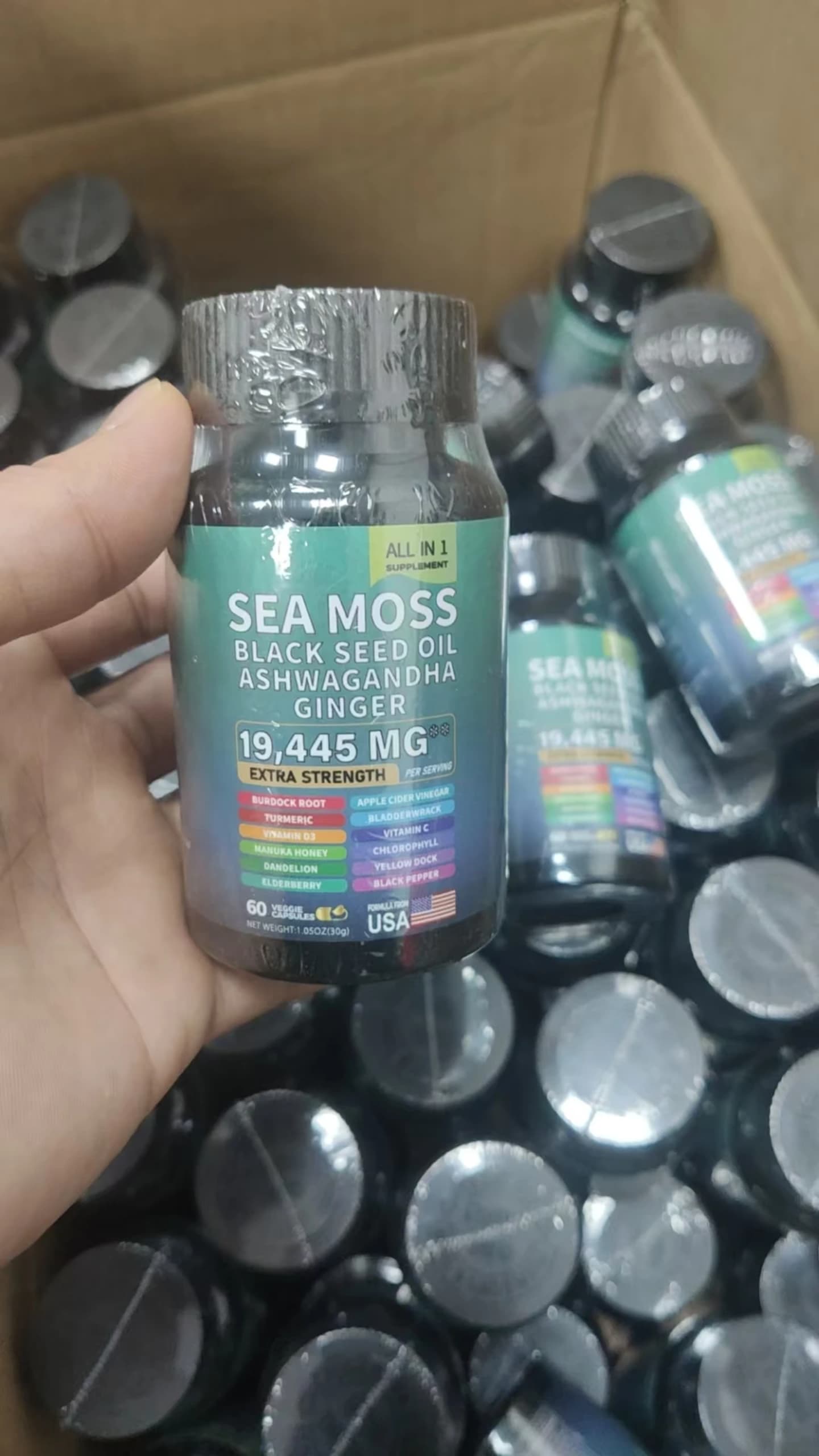 Extra Strength Sea Moss 19445mg with Black Seed Oil, Ashwagandha & Ginger - 60 Capsules for Immunity, Energy & Vitality