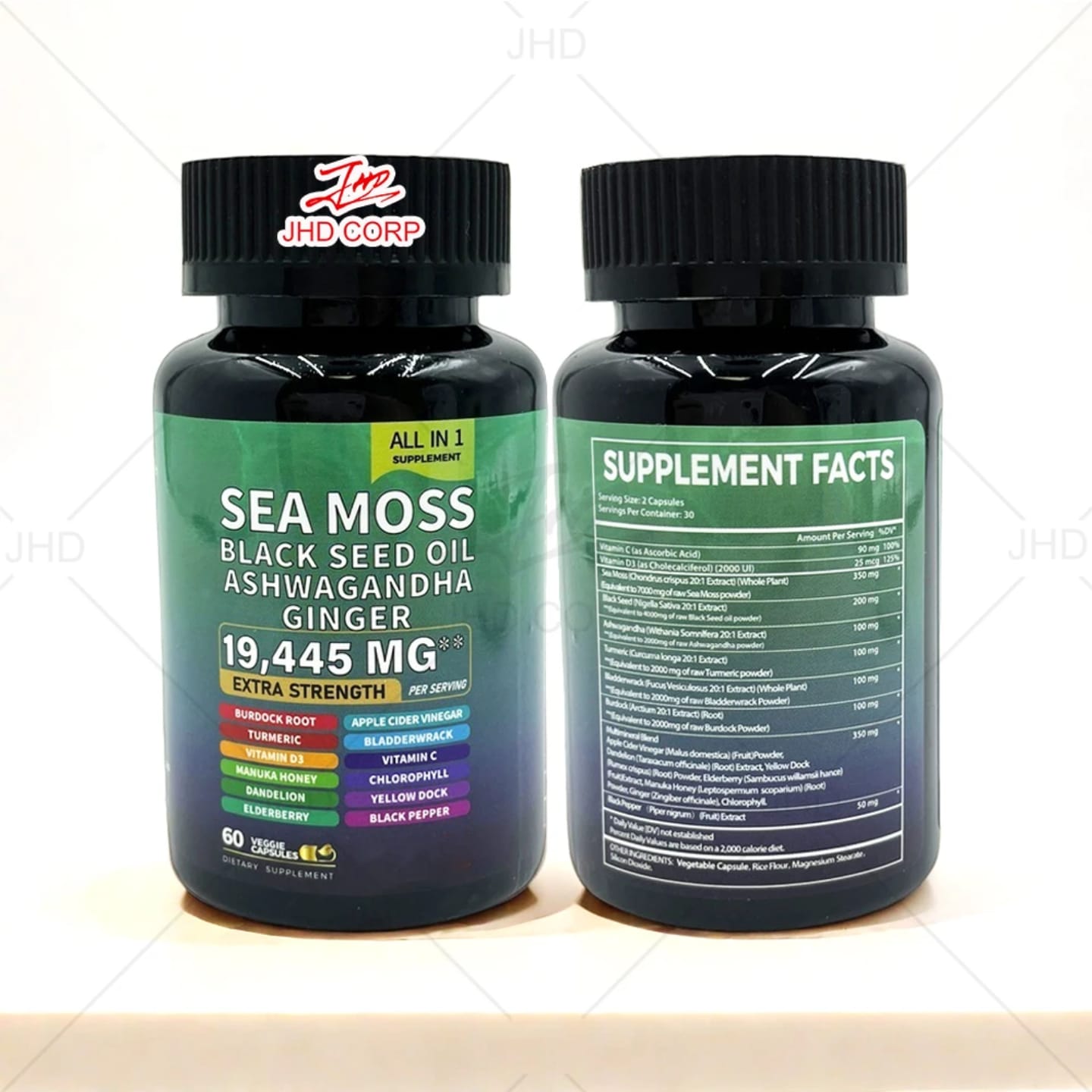 Extra Strength Sea Moss 19445mg with Black Seed Oil, Ashwagandha & Ginger - 60 Capsules for Immunity, Energy & Vitality