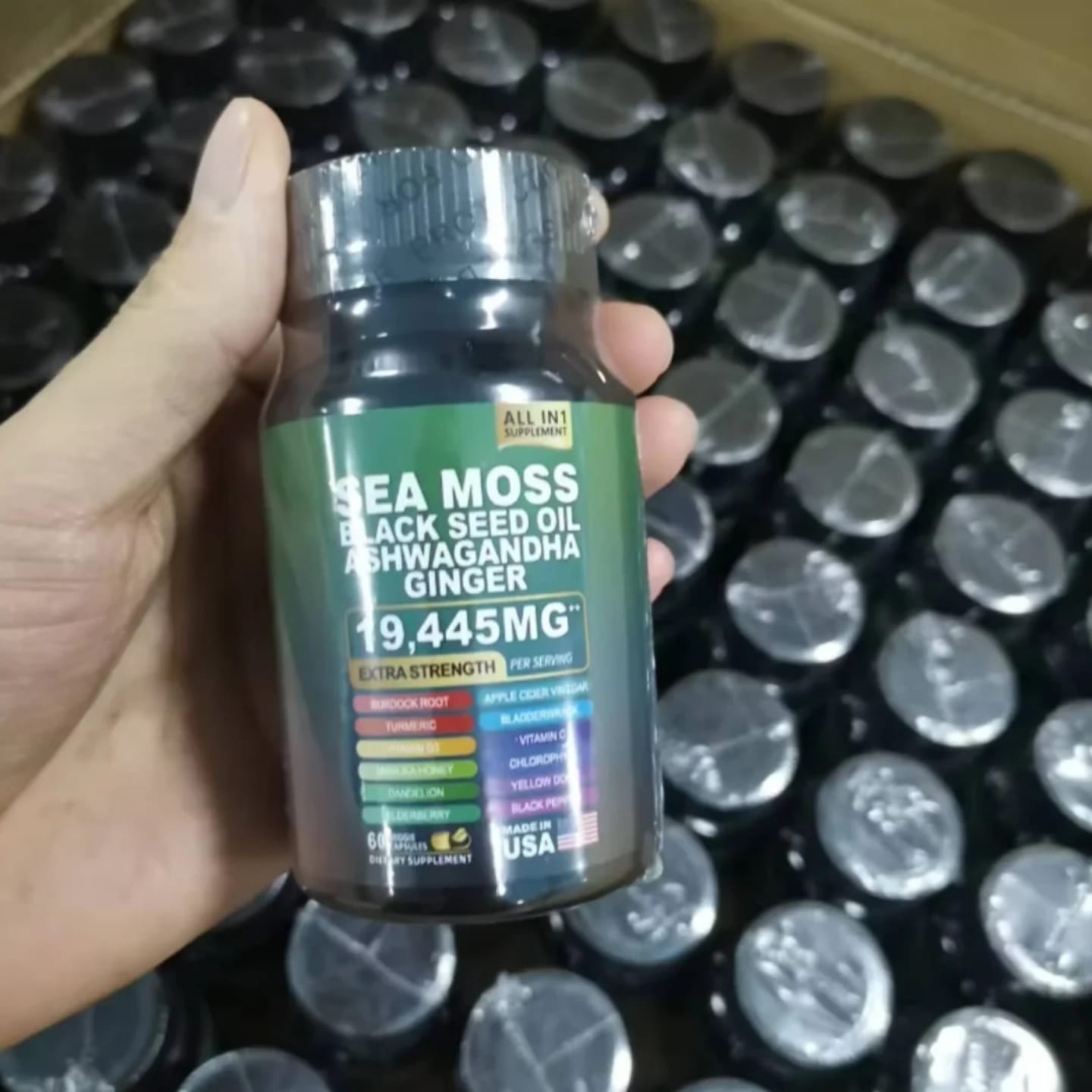 Extra Strength Sea Moss 19445mg with Black Seed Oil, Ashwagandha & Ginger - 60 Capsules for Immunity, Energy & Vitality