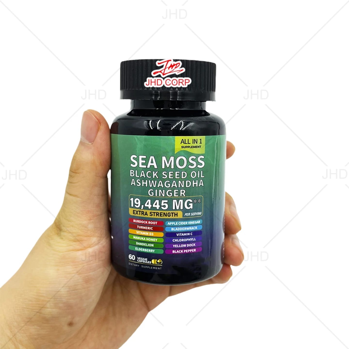 Extra Strength Sea Moss 19445mg with Black Seed Oil, Ashwagandha & Ginger - 60 Capsules for Immunity, Energy & Vitality