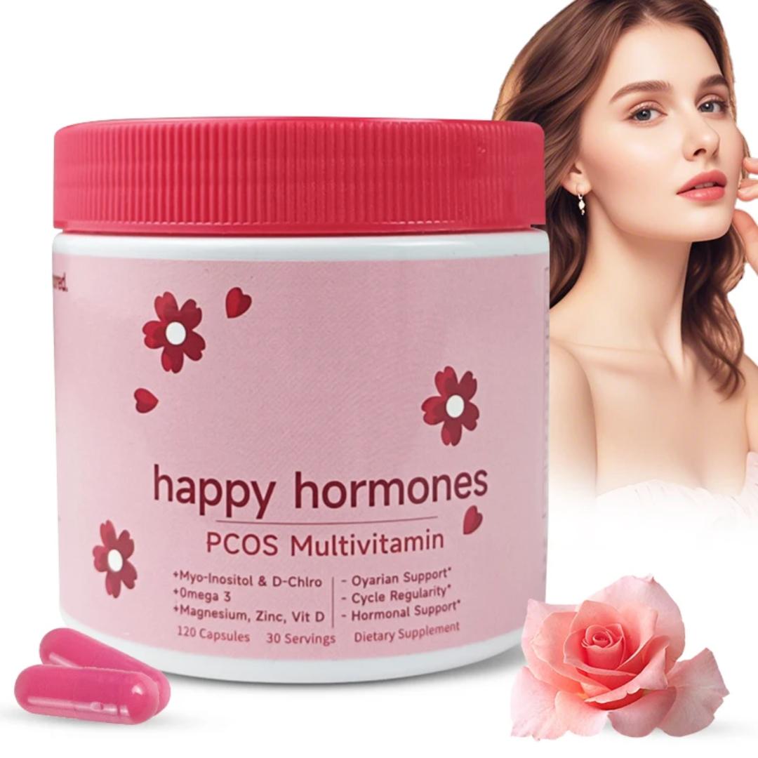Happy Hormones PCOS Multivitamin, Hormonal Balance for Women, Myo-inositol and D-Chiro Inositol 40:1 Blend + Omega 3 + Vitamin D3 + Magnesium + Zinc - Hormonal Balance (120 capsules)