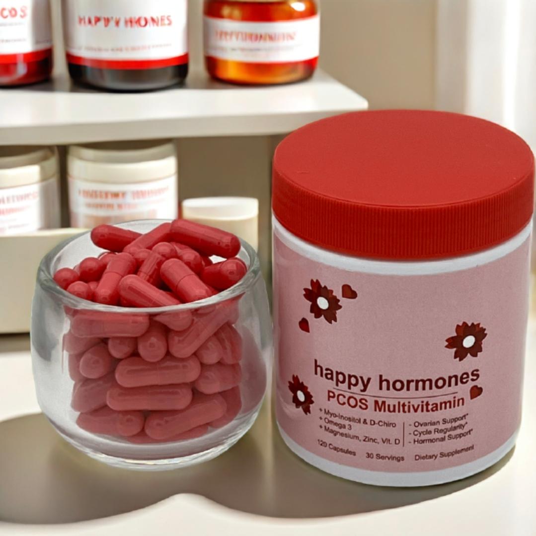 Happy Hormones PCOS Multivitamin, Hormonal Balance for Women, Myo-inositol and D-Chiro Inositol 40:1 Blend + Omega 3 + Vitamin D3 + Magnesium + Zinc - Hormonal Balance (120 capsules)