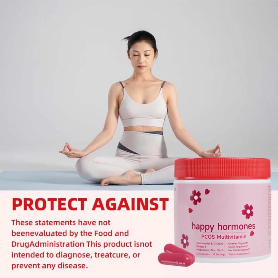 Happy Hormones PCOS Multivitamin, Hormonal Balance for Women, Myo-inositol and D-Chiro Inositol 40:1 Blend + Omega 3 + Vitamin D3 + Magnesium + Zinc - Hormonal Balance (120 capsules)