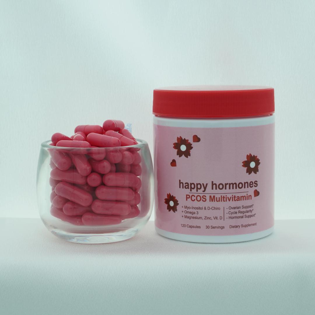 Happy Hormones PCOS Multivitamin, Hormonal Balance for Women, Myo-inositol and D-Chiro Inositol 40:1 Blend + Omega 3 + Vitamin D3 + Magnesium + Zinc - Hormonal Balance (120 capsules)