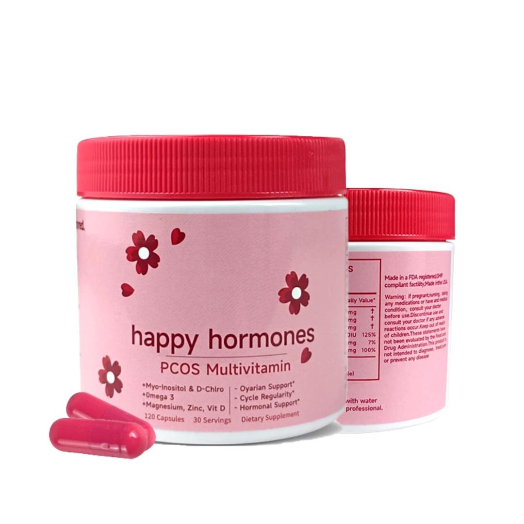 Happy Hormones PCOS Multivitamin, Hormonal Balance for Women, Myo-inositol and D-Chiro Inositol 40:1 Blend + Omega 3 + Vitamin D3 + Magnesium + Zinc - Hormonal Balance (120 capsules)
