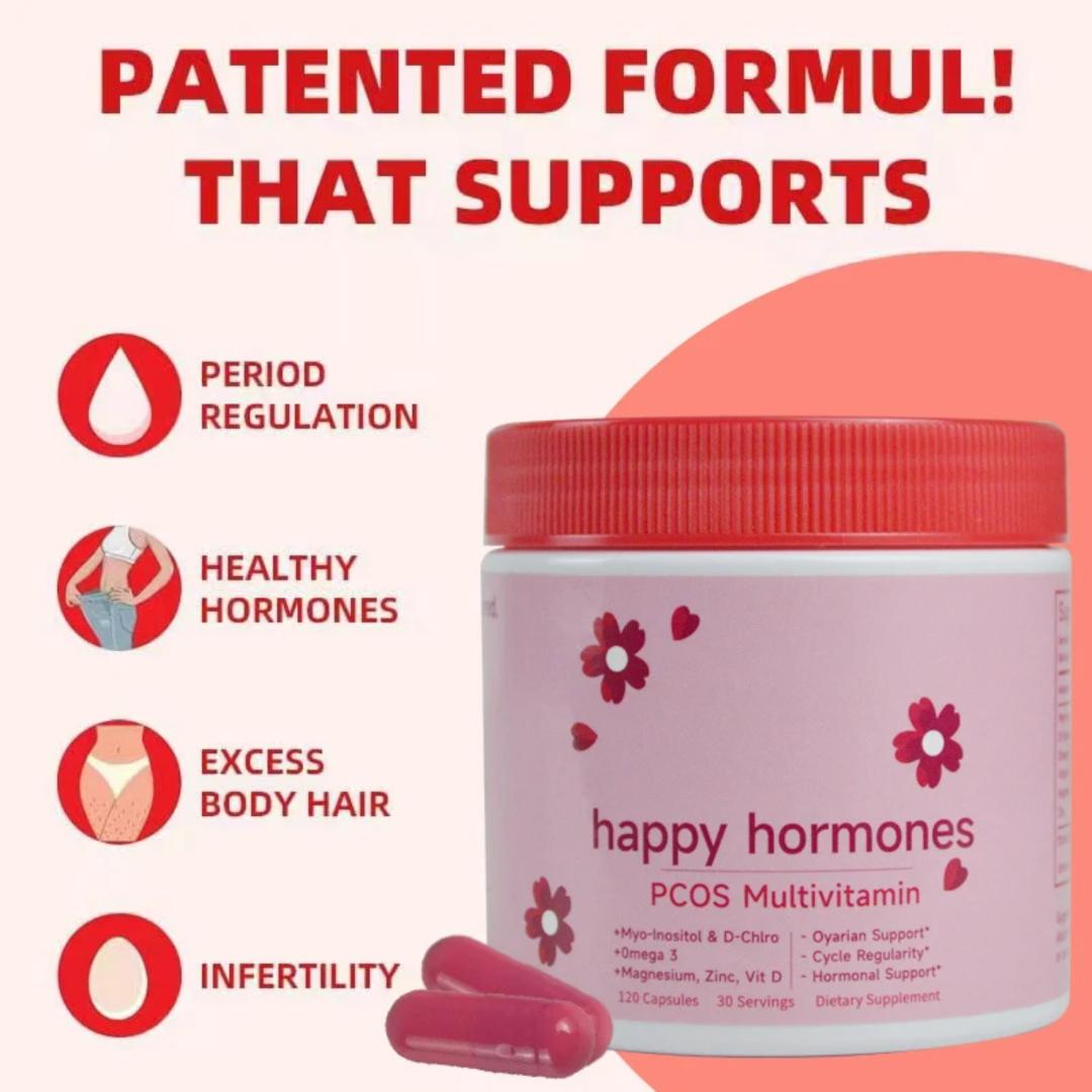 Happy Hormones PCOS Multivitamin, Hormonal Balance for Women, Myo-inositol and D-Chiro Inositol 40:1 Blend + Omega 3 + Vitamin D3 + Magnesium + Zinc - Hormonal Balance (120 capsules)