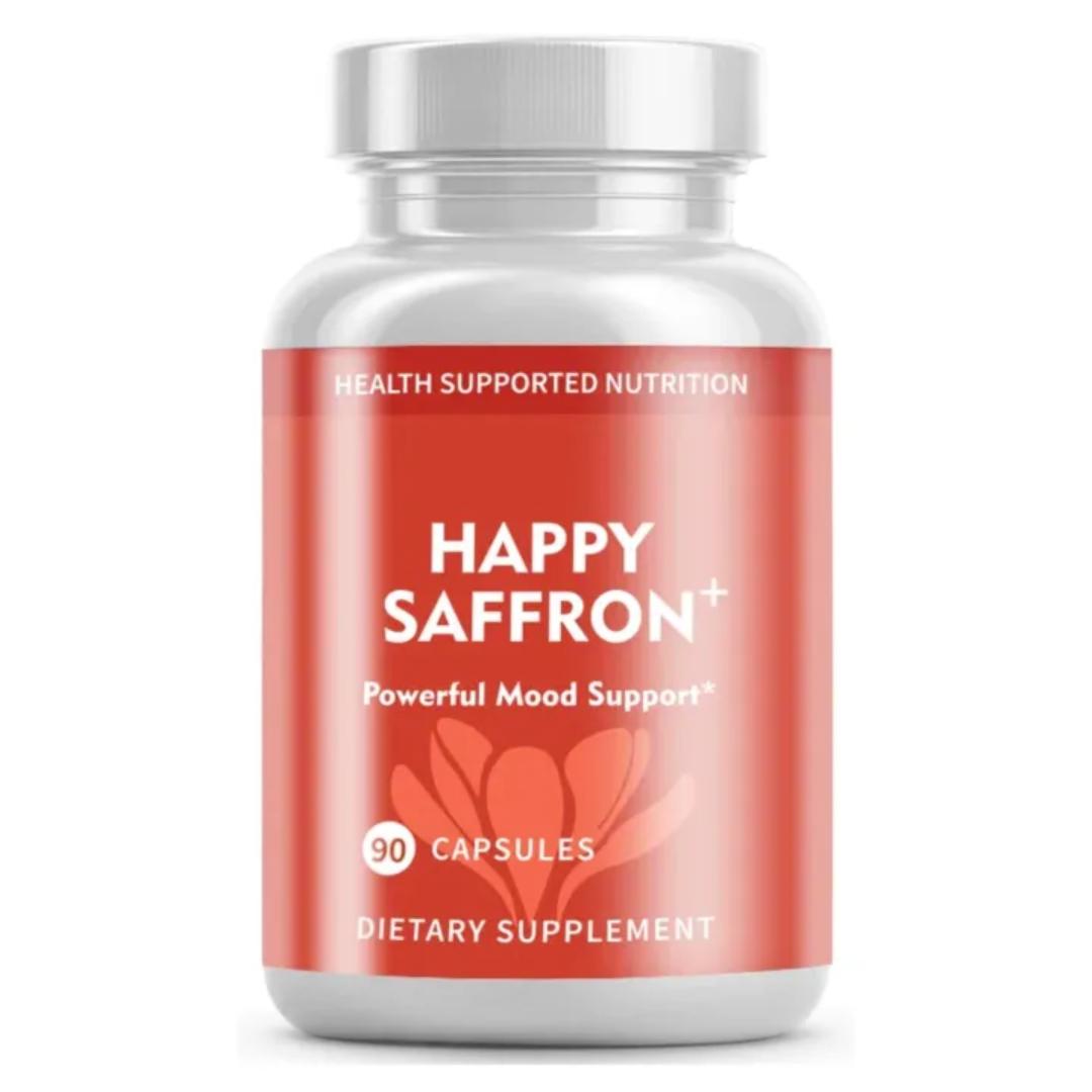 Happy Saffron Plus Capsules – Natural Mood Booster & Stress Relief Supplement | Enhances Focus, Emotional Balance, Energy & Sleep | Saffron, Curcumin & Ashwagandha Formula