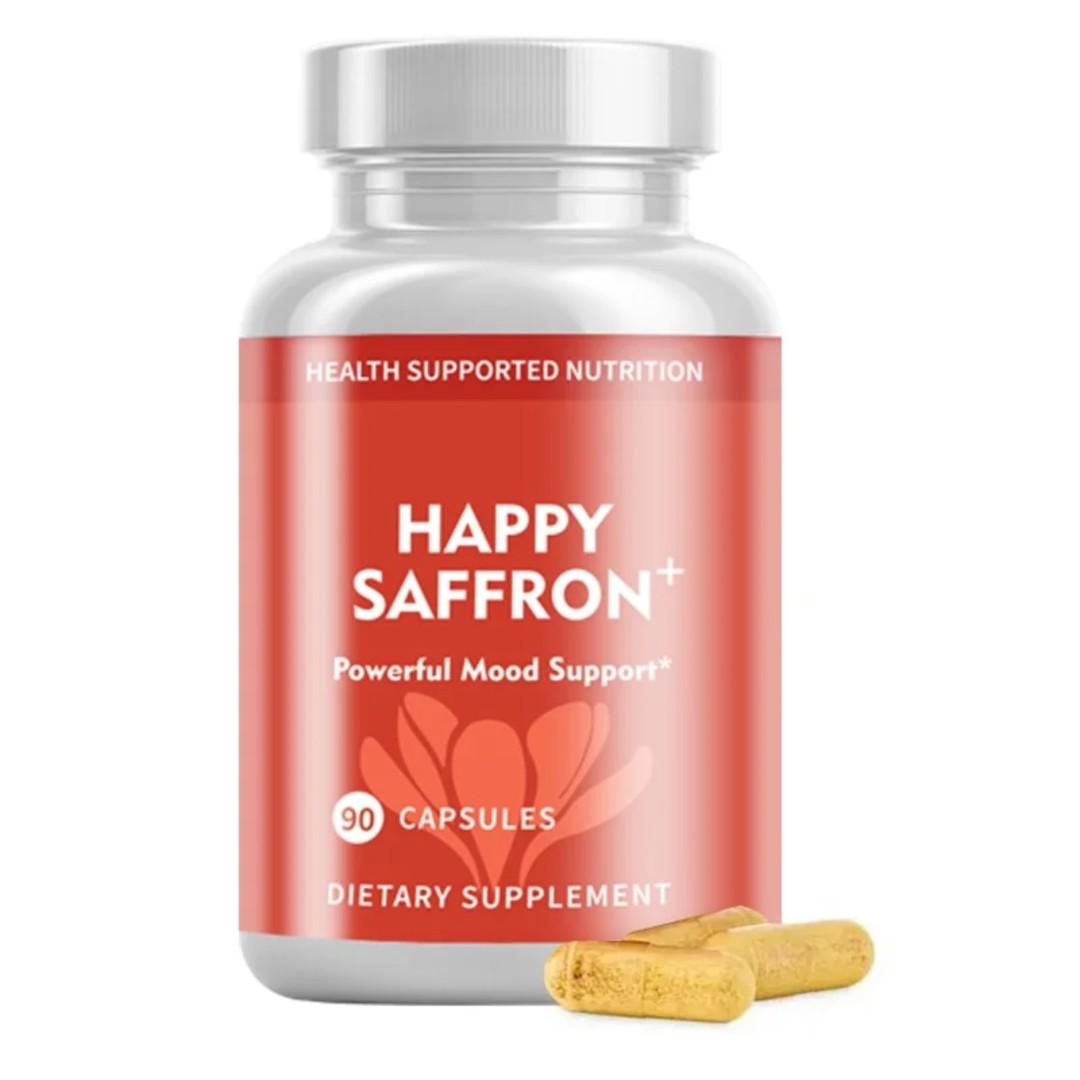 Happy Saffron Plus Capsules – Natural Mood Booster & Stress Relief Supplement | Enhances Focus, Emotional Balance, Energy & Sleep | Saffron, Curcumin & Ashwagandha Formula