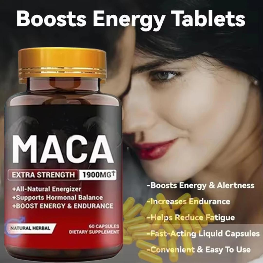 Maca Extra Strength 1900mg+ Capsules – Natural Energy, testosterone, Stamina & Libido Booster for Men & Women | Hormone Balance, Fertility & Performance Support | 100% Pure Peruvian Maca Root