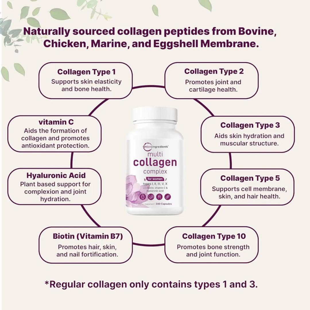 Multi Collagen Supplement - Skin Care Capsules, Firming Skin, Promoting Hair and Nail Growth, Anti-oxidant 240 capsules