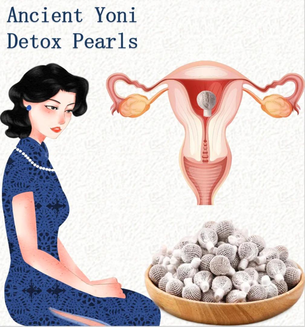 Vaginal Yoni detox pearls improve issues like Low libido, Infertilitv. Yeast infections, Vaginal dryness, looseness, odor irregular periods, PMS, period cramps, PCOS, UTI, Uterine fibroids