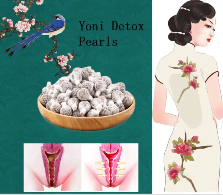 Vaginal Yoni detox pearls improve issues like Low libido, Infertilitv. Yeast infections, Vaginal dryness, looseness, odor irregular periods, PMS, period cramps, PCOS, UTI, Uterine fibroids