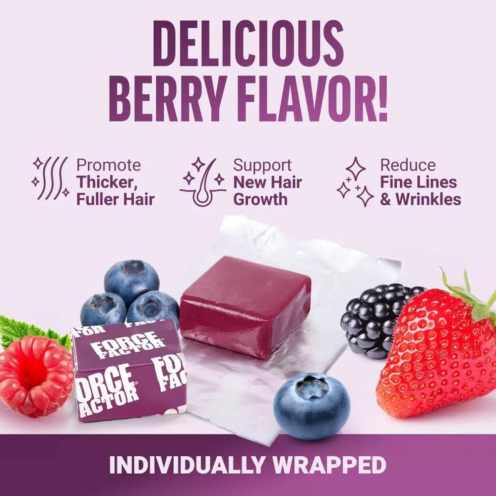 NEW Hair Growth Accelerator Soft Chews – Promote Thicker & Fuller Hair, Supports New Hair Growth, Mixed Berry, 60 Soft Chews