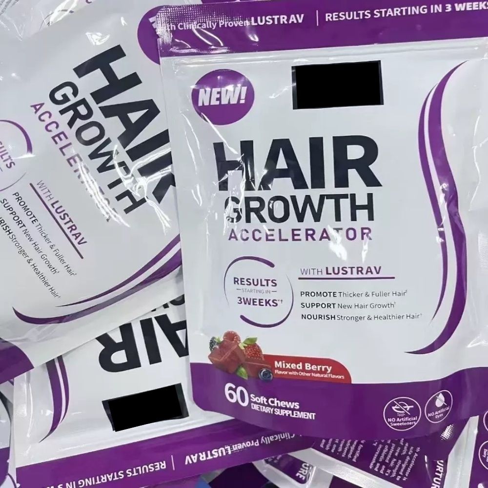 NEW Hair Growth Accelerator Soft Chews – Promote Thicker & Fuller Hair, Supports New Hair Growth, Mixed Berry, 60 Soft Chews