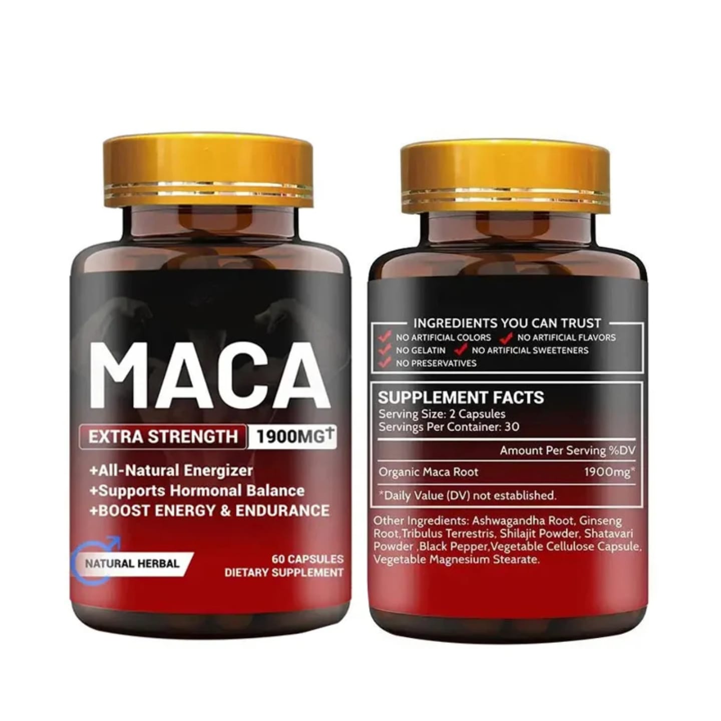 1900mg Maca Root Powder Extract Capsules for Energy, hormones balance, Immunity & Libido Support 60 Capsules