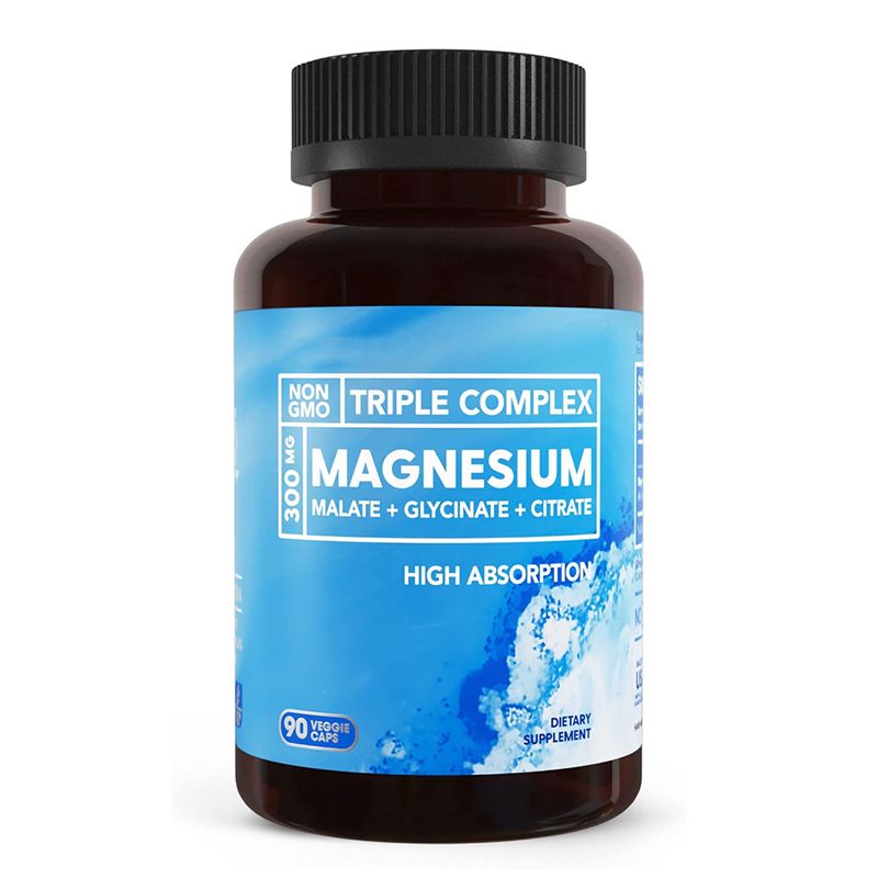 Triple Complex Magnesium 300mg (Citrate, Malate & Glycinate) – Supports Muscle Relaxation & Recovery, Reduces Fatigue & Cramps, Promotes Better Sleep, Enhances Nerve & Heart Health & bone strength