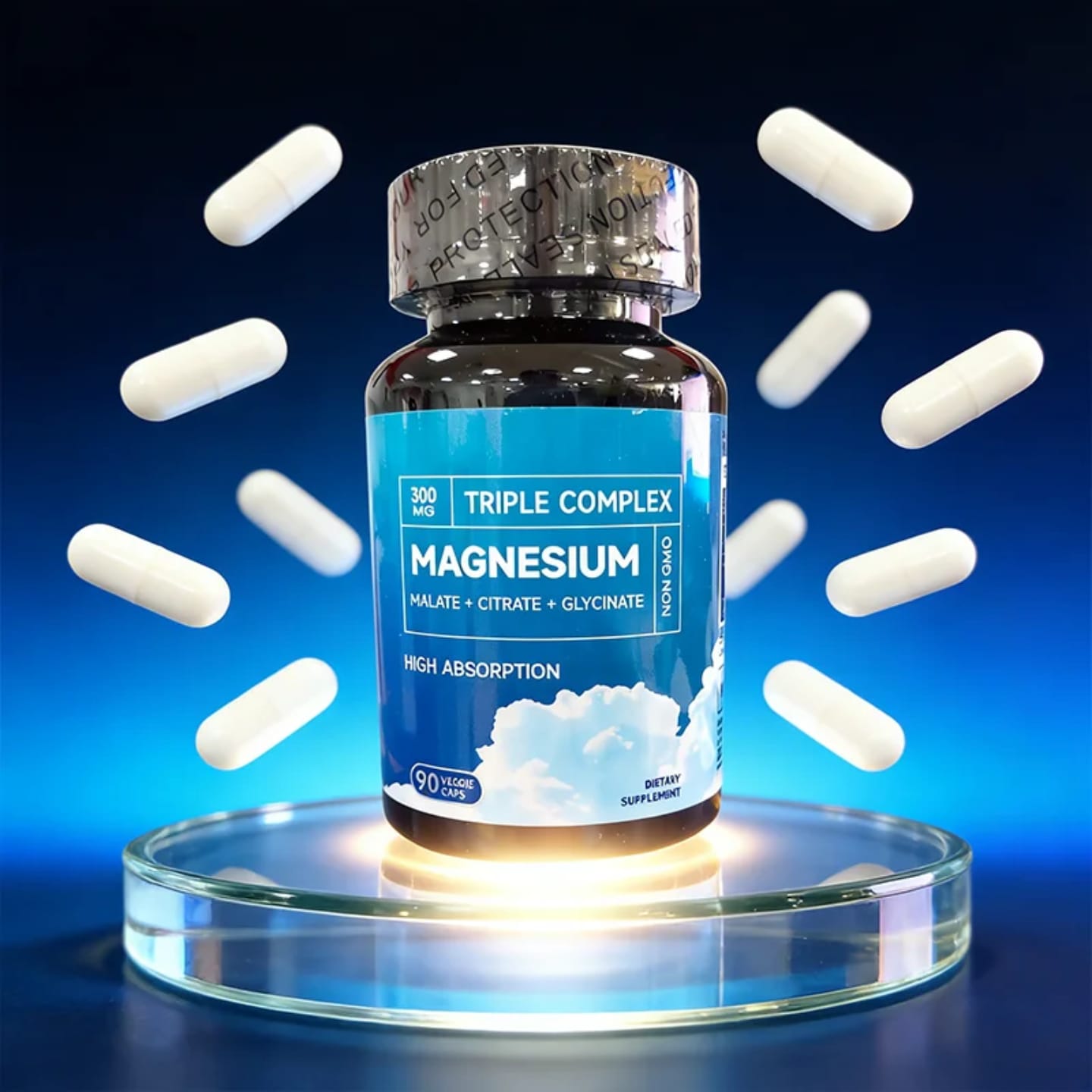 Triple Complex Magnesium 300mg (Citrate, Malate & Glycinate) – Supports Muscle Relaxation & Recovery, Reduces Fatigue & Cramps, Promotes Better Sleep, Enhances Nerve & Heart Health & bone strength