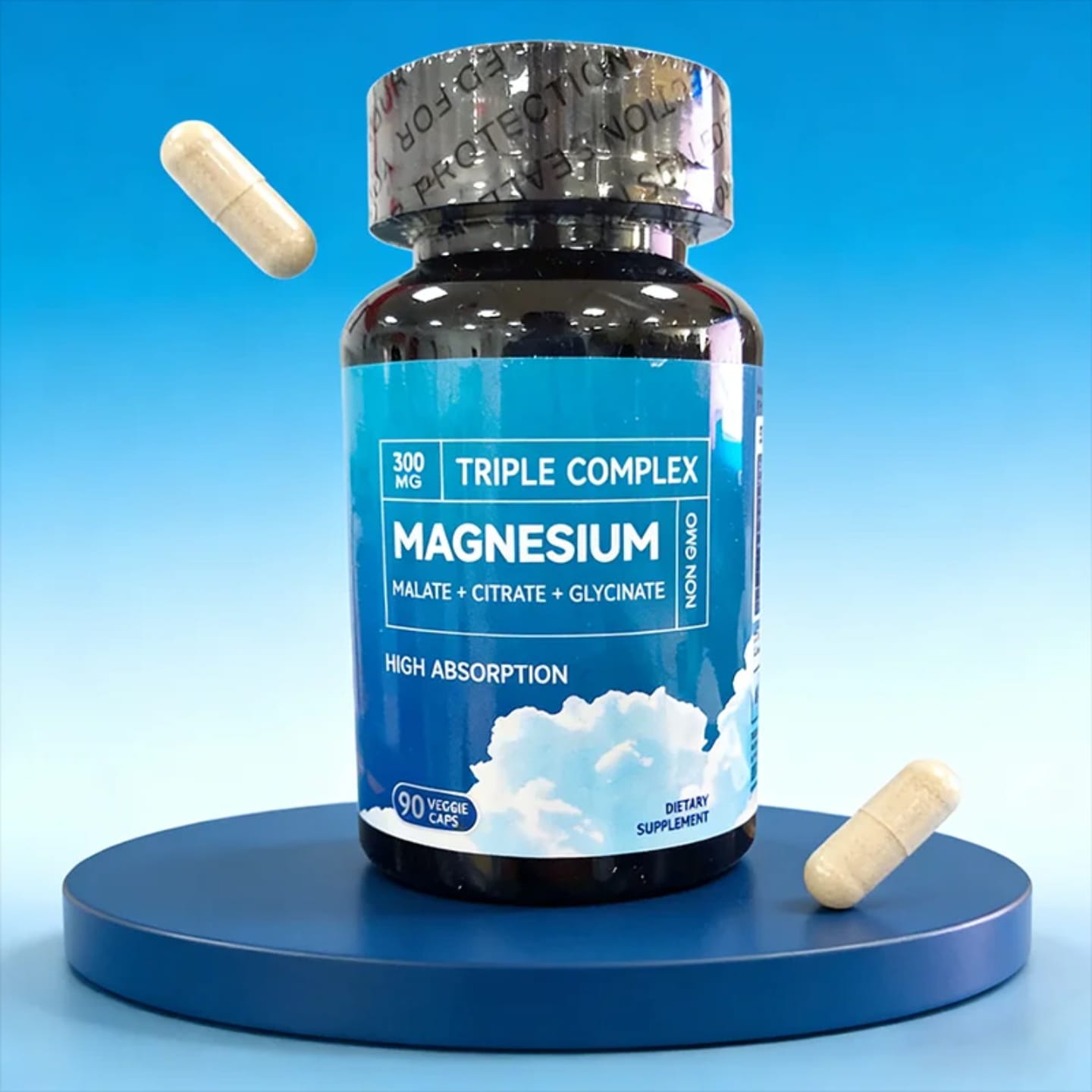 Triple Complex Magnesium 300mg (Citrate, Malate & Glycinate) – Supports Muscle Relaxation & Recovery, Reduces Fatigue & Cramps, Promotes Better Sleep, Enhances Nerve & Heart Health & bone strength