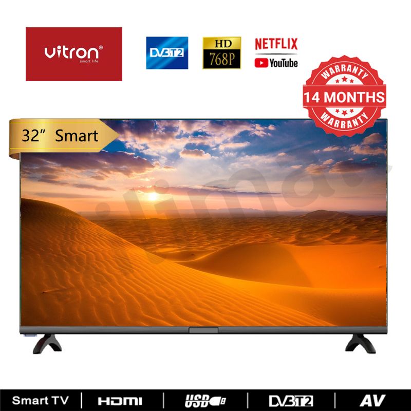 Vitron 32 Inch Frameless Smart TV HD Netflix TV HTC3200S Youtube Television DVB-T2 Android 11 AC Energy Saving Television 1G+8G Black,32 inch