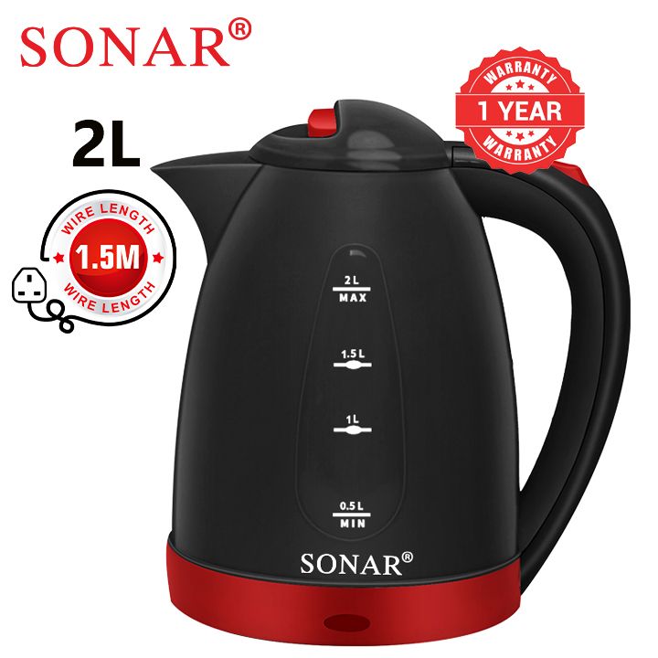 Sonar 2L 1.5M Power Cord 1500W Energy Efficient Electric Water Kettle Heater Jug Cordless Electric Kettle