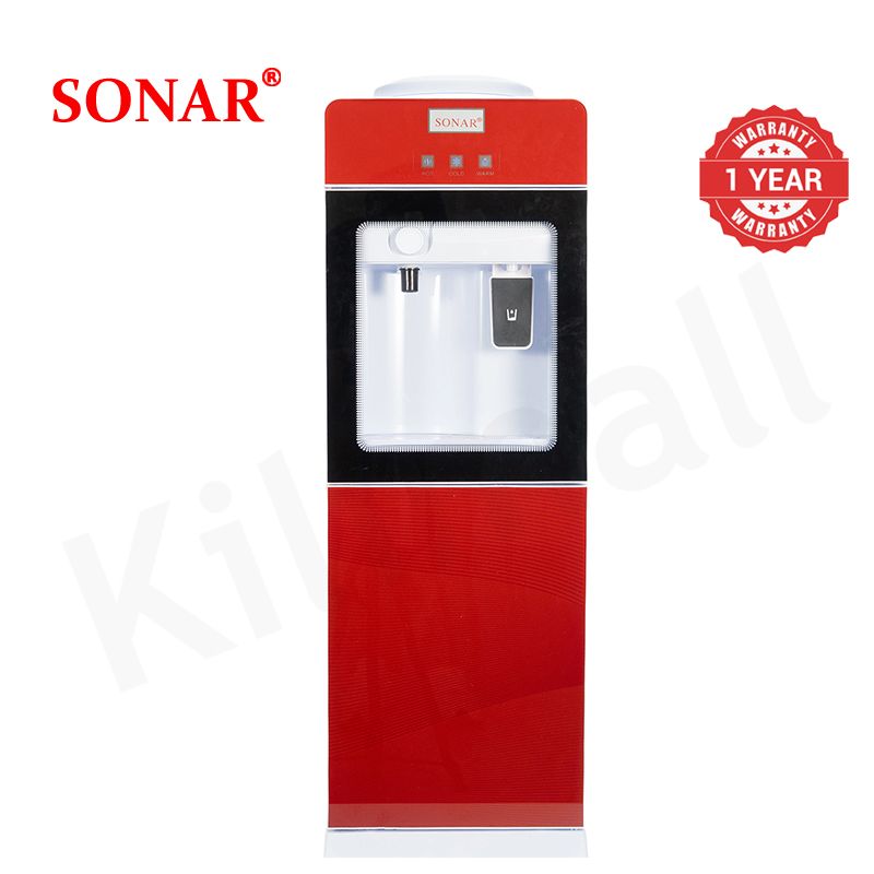 【New Arrival】Sonar Top Loading Hot & Cold & Normal Water Dispenser Freestanding Water Cooler with Push & Knobs Cup Taps Glass Body Design Water Machine Perfect for Home and Office SR-G5C