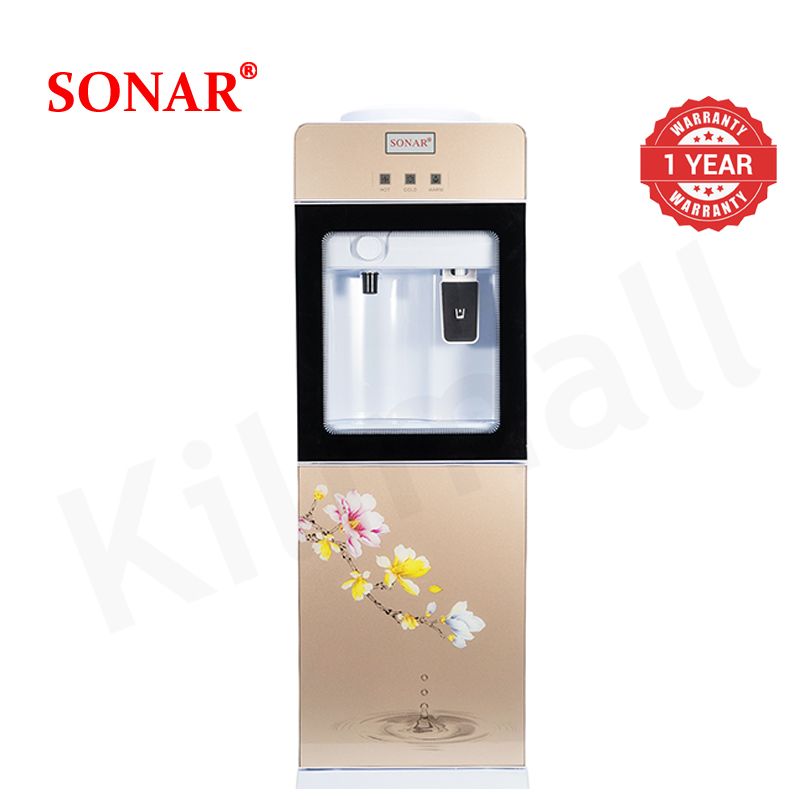 【New Arrival】Sonar Top Loading Hot & Cold & Normal Water Dispenser Freestanding Water Cooler with Push & Knobs Cup Taps Glass Body Design Water Machine Perfect for Home and Office SR-G5C