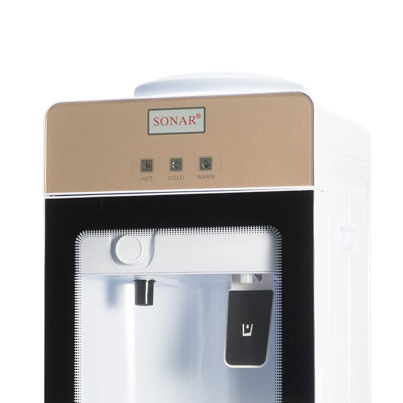 【New Arrival】Sonar Top Loading Hot & Cold & Normal Water Dispenser Freestanding Water Cooler with Push & Knobs Cup Taps Glass Body Design Water Machine Perfect for Home and Office SR-G5C
