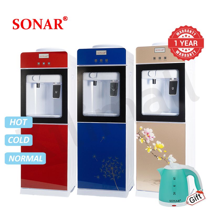 【New Arrival】Sonar Top Loading Hot & Cold & Normal Water Dispenser Freestanding Water Cooler with Push & Knobs Cup Taps Glass Body Design Water Machine Perfect for Home and Office SR-G5C