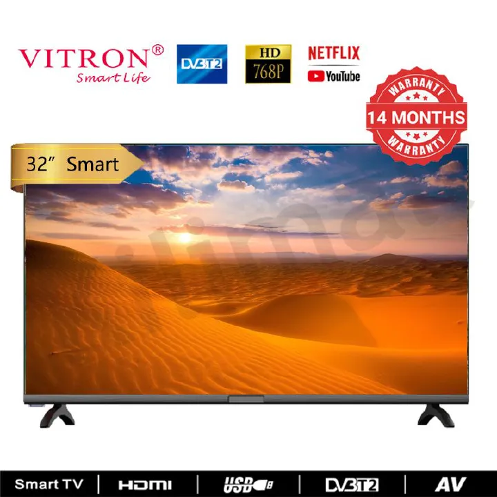 Vitron 32 Inch Frameless Smart TV HD Netflix Bluetooth TV HTC3200S Youtube Television DVB-T2 Android 11 AC Energy Saving Television 1G+8G