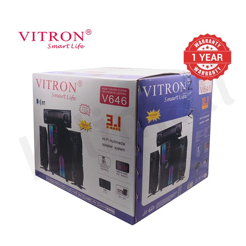 Vitron 3.1CH V646 X-Bass Home Theatre System AC/DC Bluetooth Woofer Speaker System Subwoofer Home Audilo System USB SD MP3 FM Radio 10000W