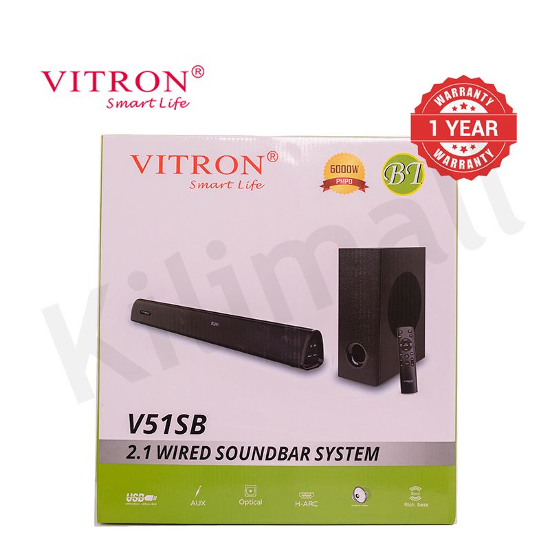 Vitron 2.1CH V51SB Wired Soundbar System with AUX USB Bluetooth Speaker System Home Audio Rich Bass 6000W