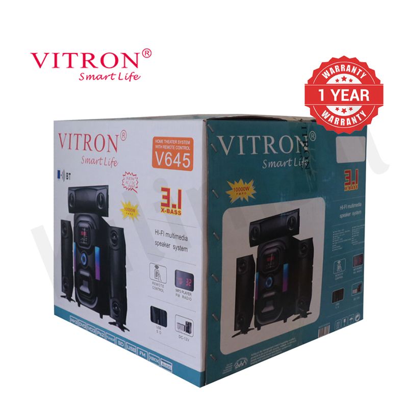 Vitron 3.1CH V645 X-Bass Home Theatre System AC/DC Bluetooth Woofer Speaker System Subwoofer Home Audilo System USB SD MP3 FM Radio 10000W