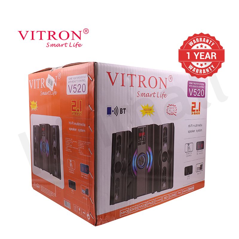 【Clearance Sale】Vitron 2.1CH Speaker System Multifunctional Woofer V520 Subwoofer with USB SD FM Bluetooth LED Display Remote Control AC/DC 8000W