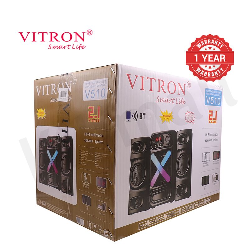 Vitron 2.1CH Speaker System Multifunctional Woofer V510 Subwoofer with USB SD FM Bluetooth LED Display Remote Control AC/DC 8000W