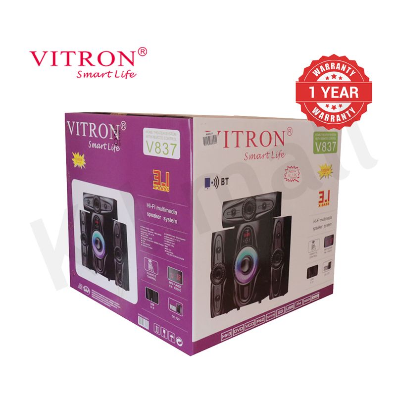 Vitron 3.1CH X-Bass HIFI Woofer Multimedia Speaker System AC/DC Subwoofer Bluetooth Home Theatre System with Remote Control 10000W MP3 Player FM USB SD V837