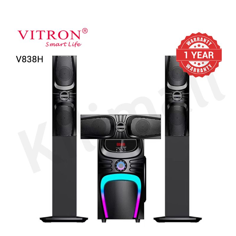 Vitron 3.1CH X-Bass Speaker System AC/DC Subwoofer Bluetooth Woofer Home Theatre System with Remote Control 10000W MP3 Player FM USB SD V838H [3 Speakers in Total]
