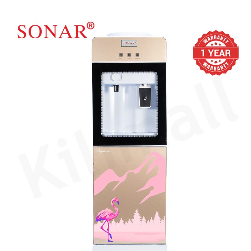 【New Arrival】Sonar Top Loading Hot & Cold & Normal Water Dispenser Freestanding Water Cooler with Push & Knobs Cup Taps Glass Body Design Water Machine Perfect for Home and Office SR-G5C
