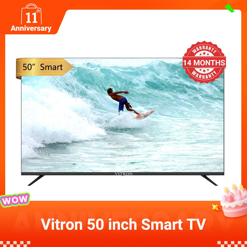 Vitron 50 Inch Frameless Television HTC 5068US Ultra HD Android Smart TV with Bluetooth Netflix Youtube 1.5G+8G USB/SD WIFI Television Multifuctional TV