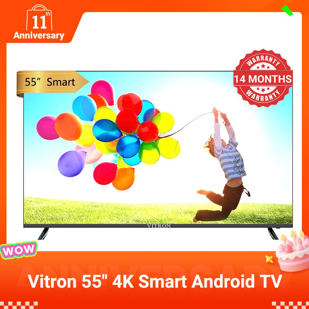 Vitron 55 Inches 4K UHD Smart Android TV with Bluetooth DVB-T2 Smart Tellevison OS Android 11 1.5G+8G HTC5568US