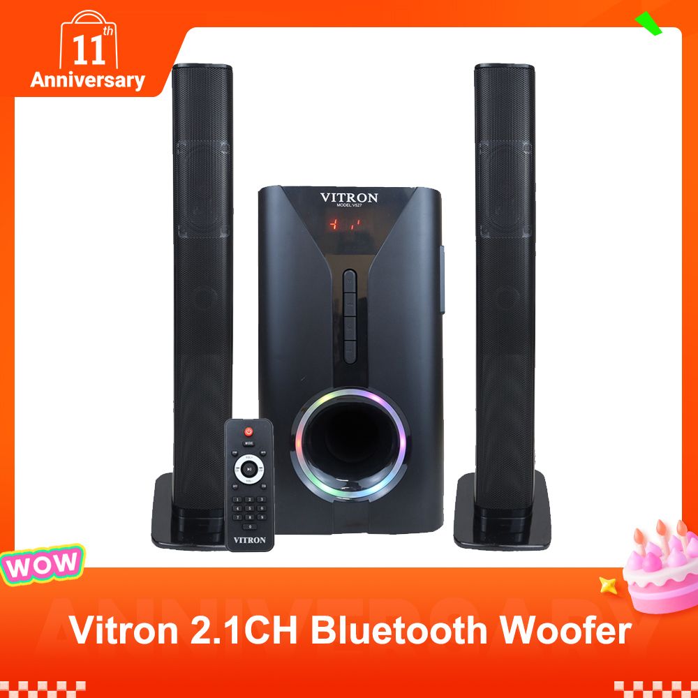 Vitron 2.1CH Multimedia Bluetooth Woofer Speaker System V527 Subwoofer Soundbar BT/USB/SD/FM Subwoofer Home Audilo System Soundbar with Remote Control 9000W V527