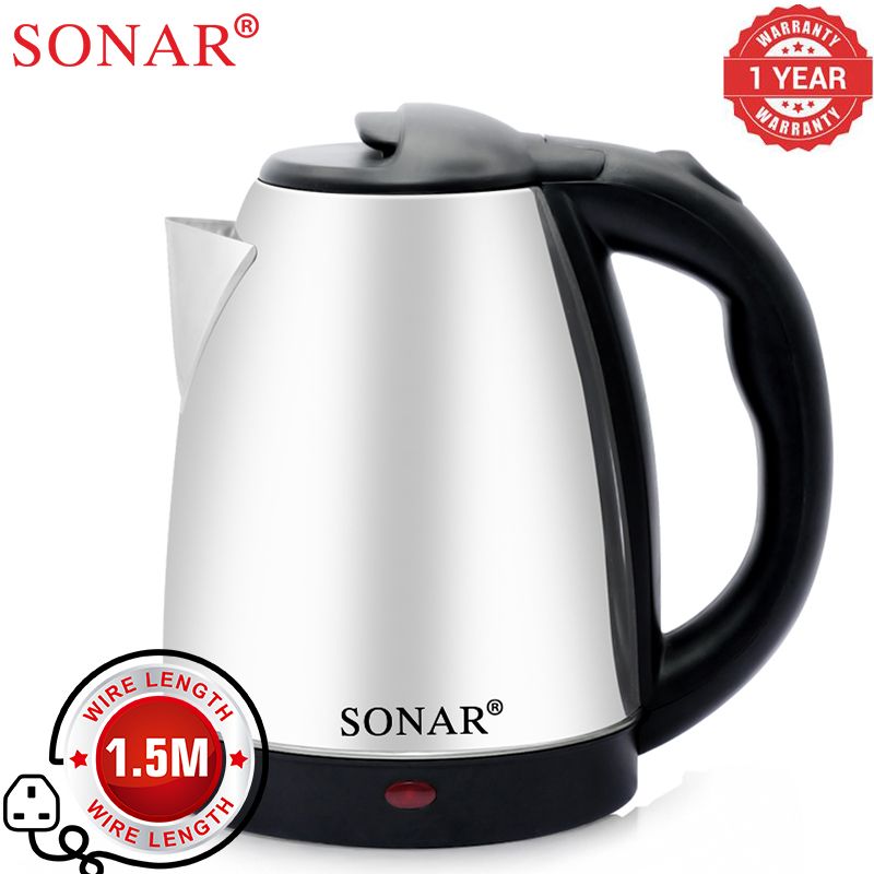 【Special Offer】Sonar 1.5M Power Cord 1500W Stainless Steel Electric Kettle Energy Efficient Heater Jug Cordless Electric Kettle SR-X1