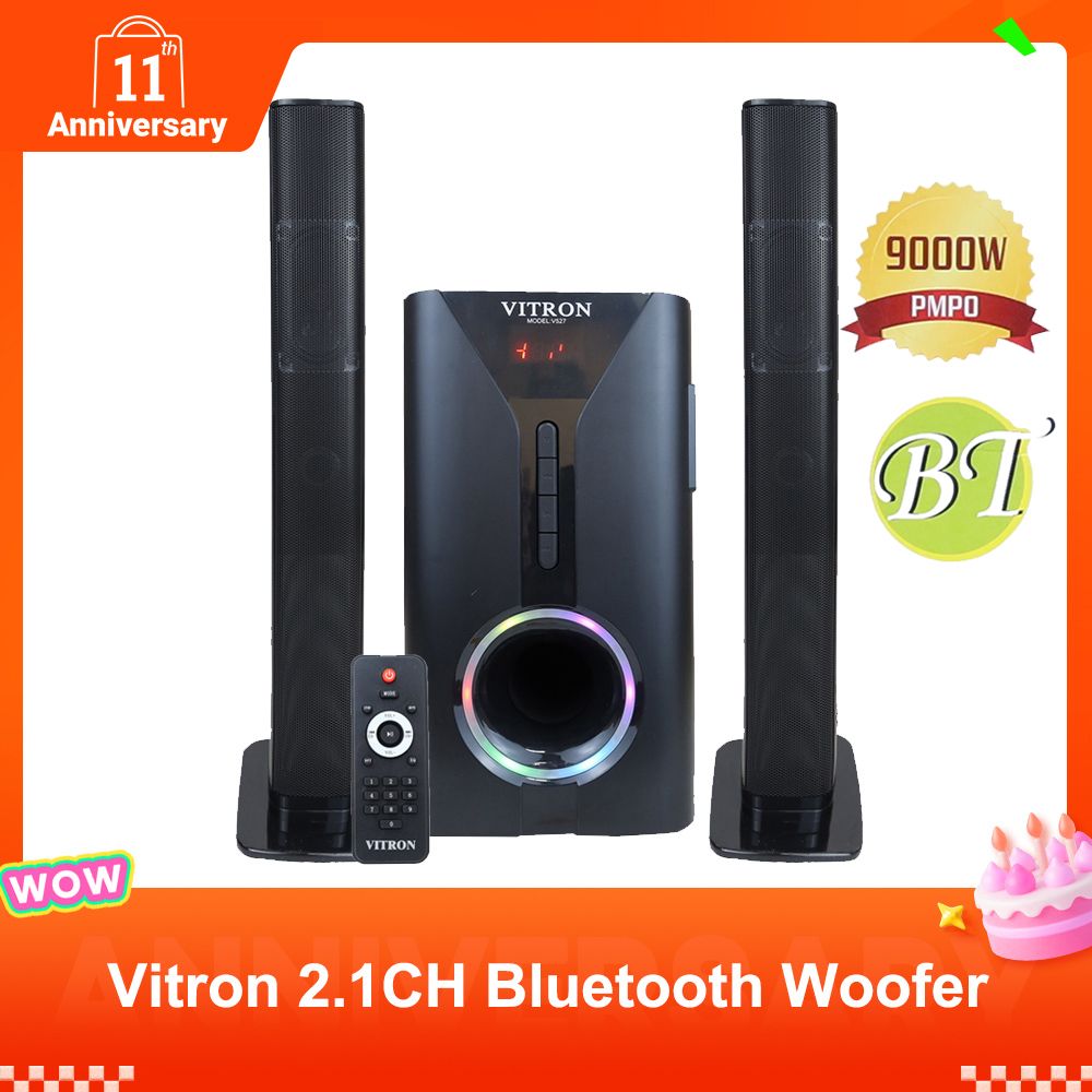 【Special Deal】Vitron 9000W Bluetooth Soundbar 2.1CH Multimedia Woofer Speaker System V527 Subwoofer BT/USB/SD/FM Subwoofer Home Audilo System Soundbar with Remote Control