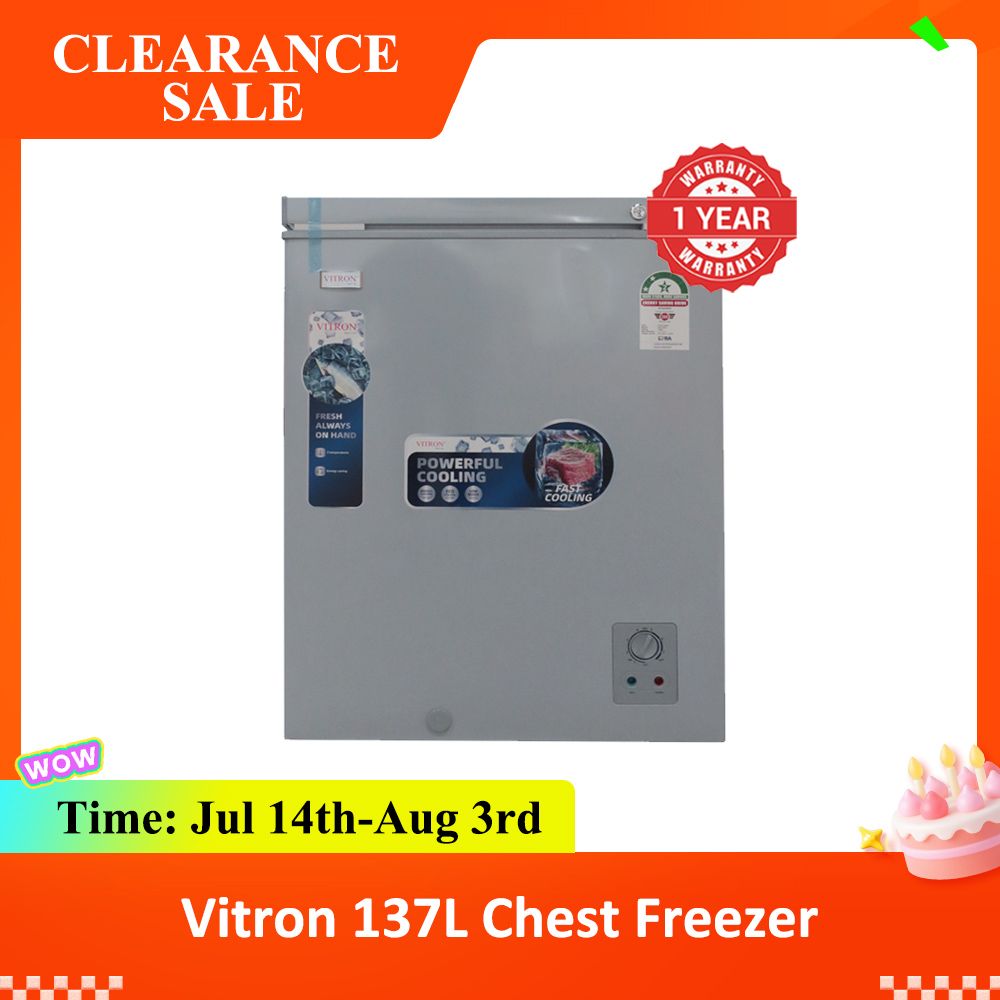 【Clearance Sale】Vitron 137L Chest Freezer Single Flip-Up Lid Defrost Drain Freezer VDF142SG Energy Saving Freezer Refrigerator Fast Cooling