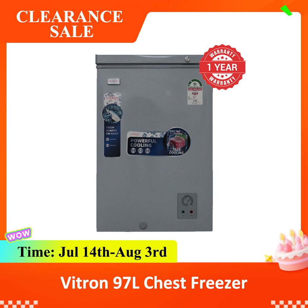 【Clearance Sale】Vitron 97L Chest Freezer VDF99SG Single Flip-Up Lid Defrost Drain Freezer Energy Saving Freezer Refrigerator Fast Cooling