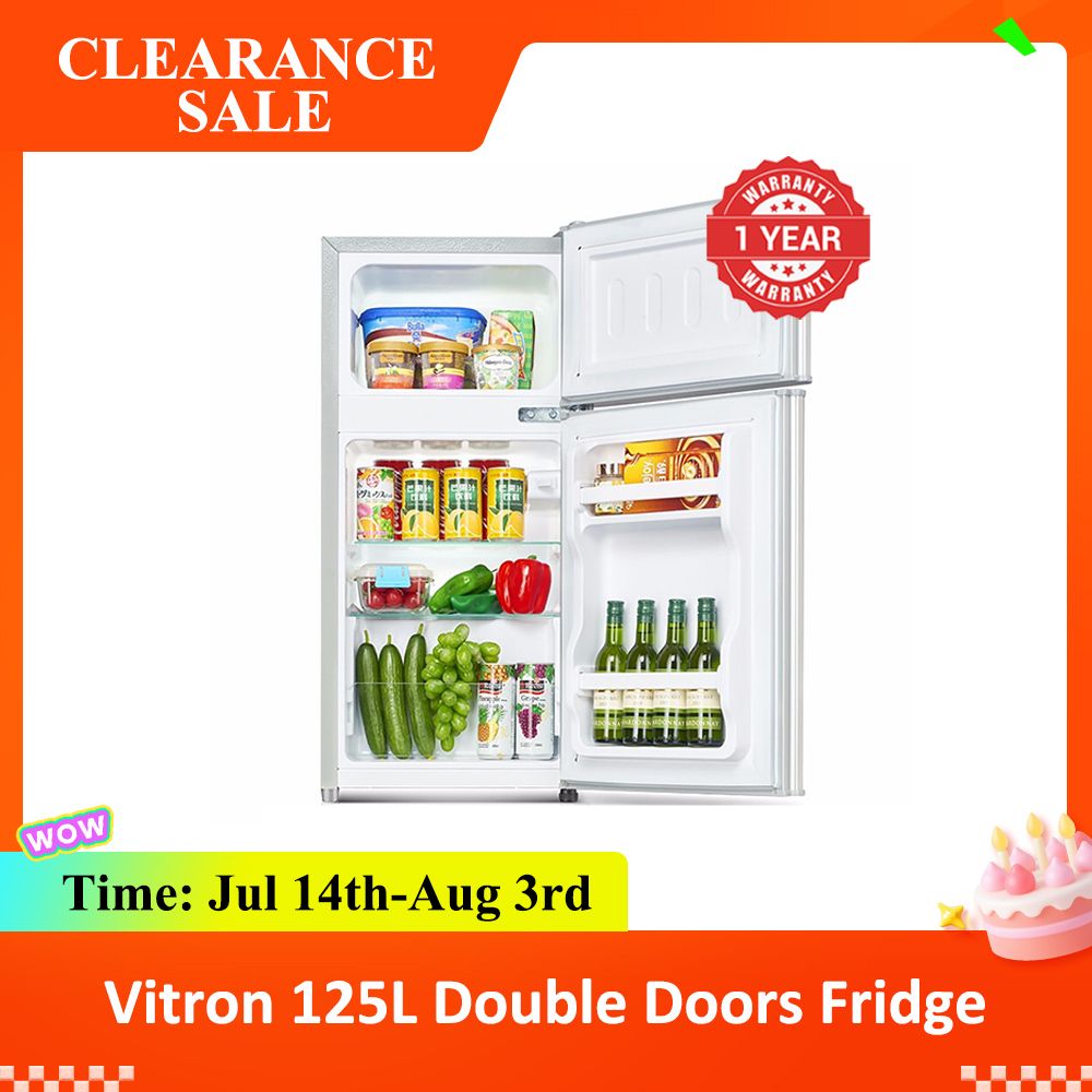 【Clearance Sale】Vitron 125L Double Doors Refrigerator VDR128DS Enerygy Saving Fridge and Freezer with 2L Bottle Rack