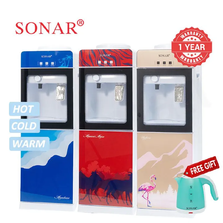 【Exclusive Offer】Sonar Top Loading Hot&Cold&Warm Water Dispenser Freestanding Water Cooler with Push & Knobs Cup Taps Glass Body Design Water Machine Perfect for Home and Office SR-G5C (New Version)