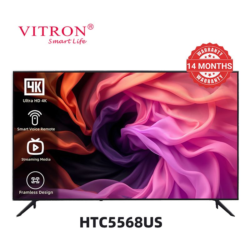 Vitron 55 Inches 4K UHD Smart Android TV with Bluetooth DVB-T2 Smart Tellevison OS Android 11 1.5G+8G HTC5568US