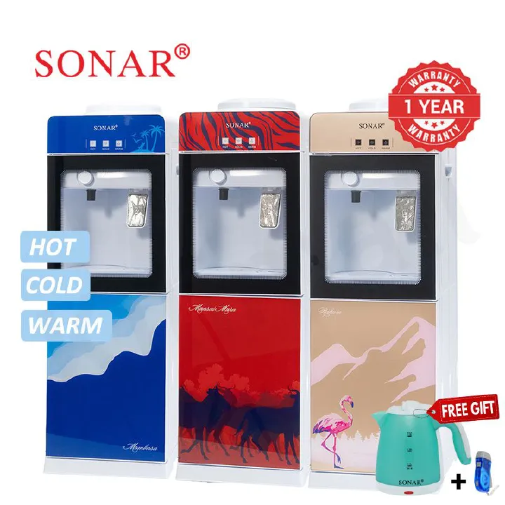 【Exclusive Offer】Sonar Top Loading Hot&Cold&Warm Water Dispenser Freestanding Water Cooler with Push & Knobs Cup Taps Glass Body Design Water Machine Perfect for Home and Office SR-G5C (New Version)